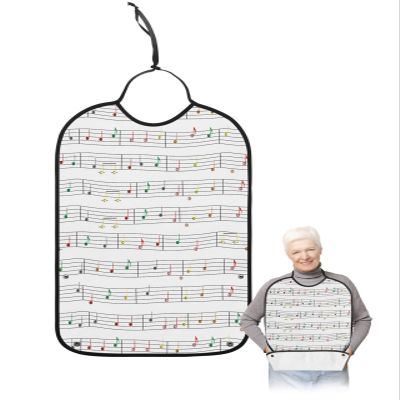 Music Notes Adult Bib for Eating with Crumb Catcher,Washable & Waterproof Terry Cloth Adjustable Elderly Women Men Adult Bibs Funny Clothing Protector Modern Abstract Minimalistic Geometric Stripes