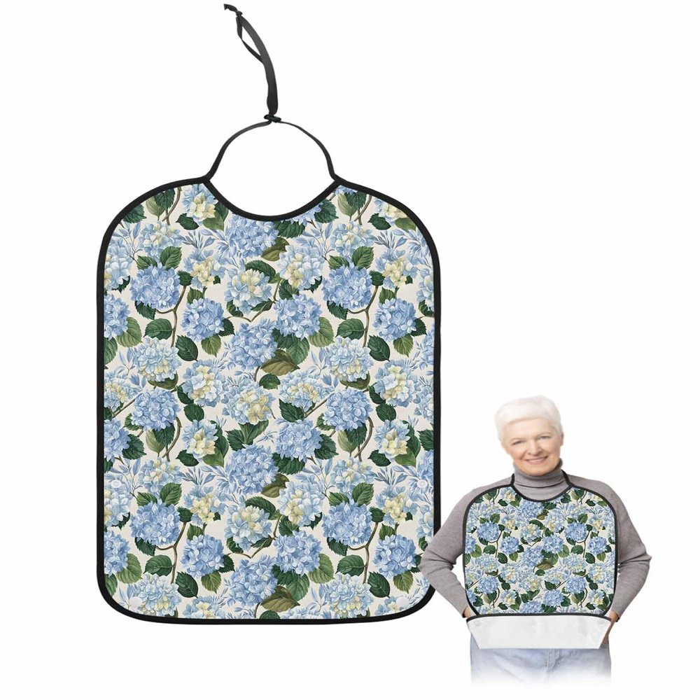 Flower Butter-fly Adult Bib for Eating with Crumb Catcher,Washable & Waterproof Terry Cloth Adjustable Elderly Women Men Adult Bibs Funny Apron Clothing Protector Purple Pink Hydrangea Florals