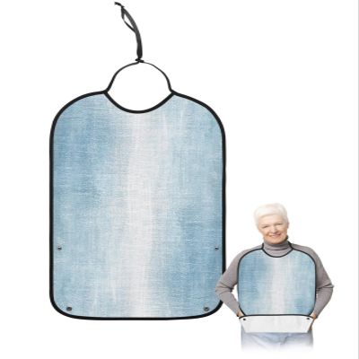 Abstract Sky Blue Adult Bib for Eating with Crumb Catcher,Washable & Waterproof Terry Cloth Adjustable Elderly Women Men Adult Bibs Funny Clothing Protector Modern Abstract Minimalist Painting Art