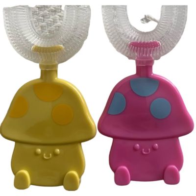 All in One U-Shapped 360 Toothbrush, Toddler with Food Grade Soft Silicone Brush Head (Pink & Yellow)