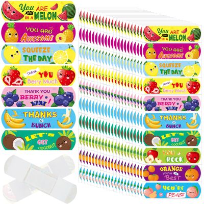 Patelai 300 Pieces Kids Bandages Bulk 10 Styles Children's Adhesive Flexible Colorful Cute Cartoon Bandages Waterproof Breathable Stickers Protection Care Cuts for Girls Boys(Fruit)