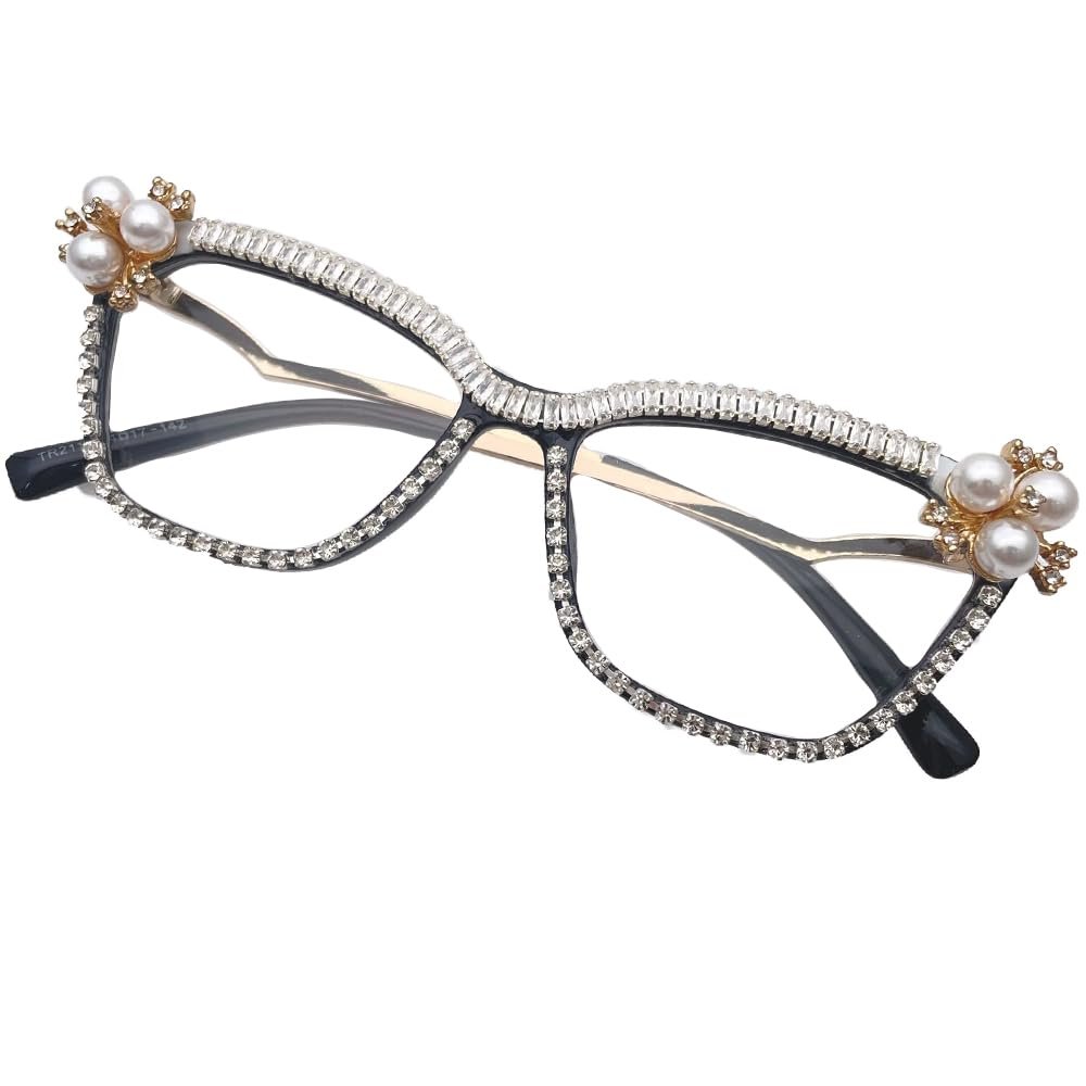 ICARA Vintage Square Rhinestone Reading Glasses Anti-fatigue Fashion Female bling bling Glasses (black, 1.5, multiplier_x)