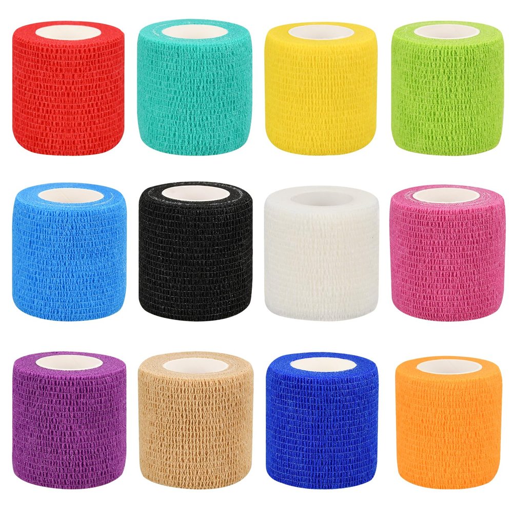 12pcs Self Adhesive Bandage Wraps, 2in 5 Yards, Multicolor