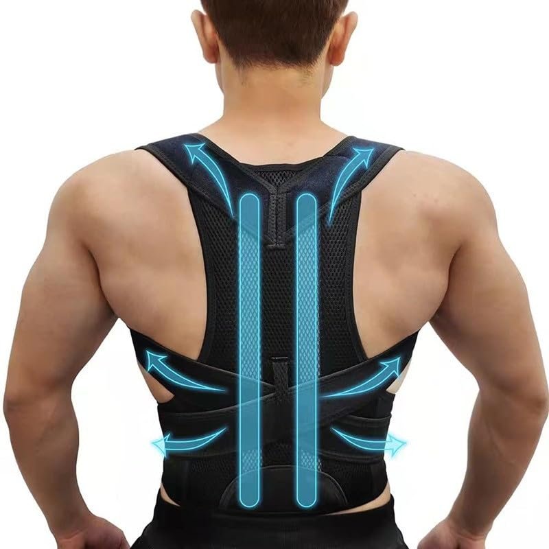 Adjustable Full Back Brace Posture Corrector For Women Men Improve Back Posture Lumbar Brace Shoulder Neck Clavicle Support Provide Lower And Upper Back Pain Relief ( Color : Black , Size : Medium )