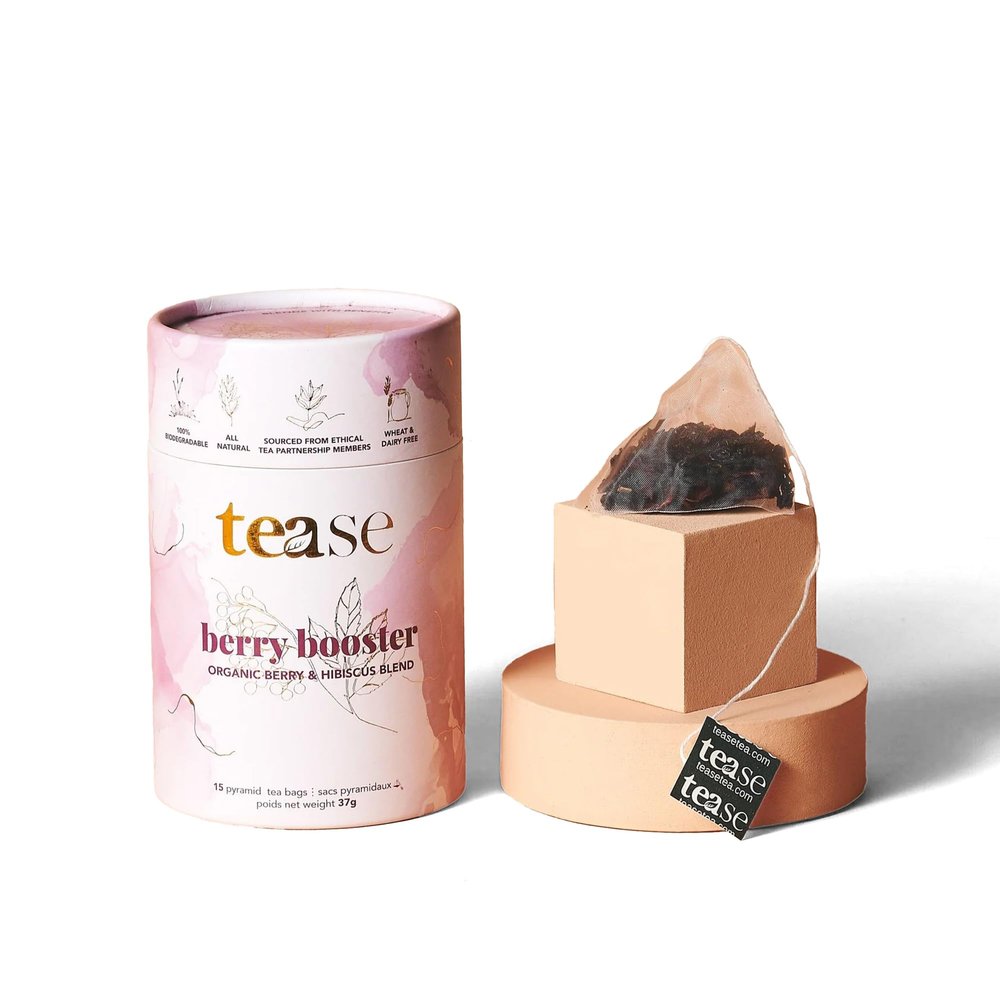 Tease Tea Organic Hibiscus Berry Booster  Elderberry Herbal Tea, Caffeine-Free, with Hibiscus, Currant & Natural Flavors, Supporting Daily Wellness and Vitality