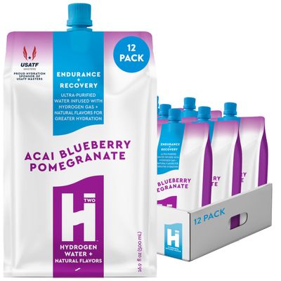 HTWO Premium Molecular Hydrogen Water, Acai Pomegranate Blueberry Flavor, Sugar Free, 16.9oz 12 Pack, Energy Sports Drink, Performance & Recovery Support, Alternative to Hydrogenated Tablet & Hydrogen Bottle