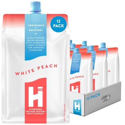 HTWO Premium Molecular Hydrogen Water, White Peach Flavor, Sugar Free, 16.9oz 12 Pack, Energy Sports Drink, Performance & Recovery Support, Alternative to Hydrogenated Tablet & Hydrogen Bottle