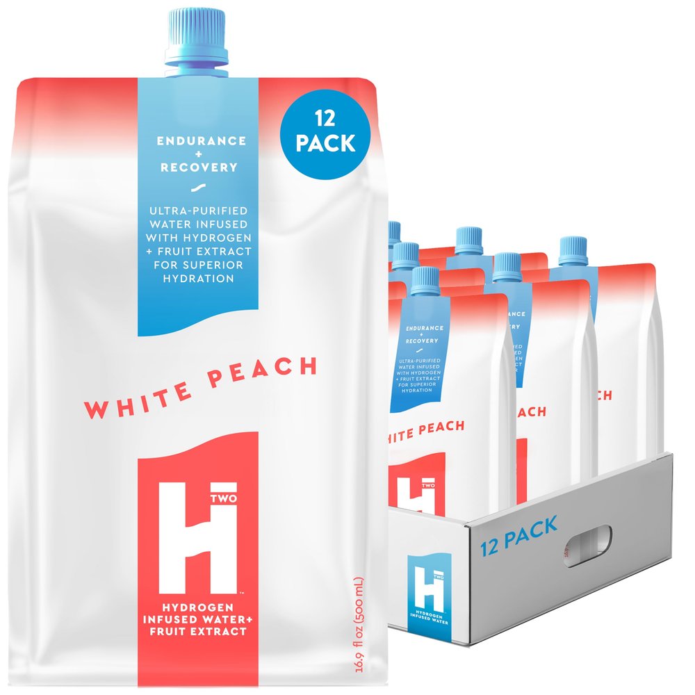 HTWO Premium Molecular Hydrogen Water, White Peach Flavor, Sugar Free, 16.9oz 12 Pack, Energy Sports Drink, Performance & Recovery Support, Alternative to Hydrogenated Tablet & Hydrogen Bottle