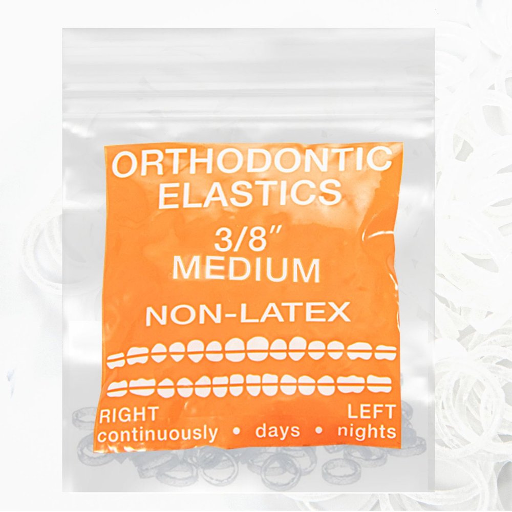 Clear Non-Latex 100 counts, Intraoral Elastic Bands Orthodontic Elastics Dental Rubber Bands Made in US Medium 3/8'', Clear