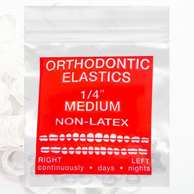 Clear Non-Latex 100 counts, Intraoral Elastic Bands Orthodontic Elastics Dental Rubber Bands Made in US Medium 1/4'', Clear
