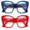 V.W.E. 2 Pairs Women Oversize Transparent Reading Glasses - Spring Hinge Reader 7024 (1 Blue 1 Red, 1.75) view 1