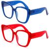 V.W.E. 2 Pairs Women Oversize Transparent Reading Glasses - Spring Hinge Reader 7024 (1 Blue 1 Red, 1.75) view 2
