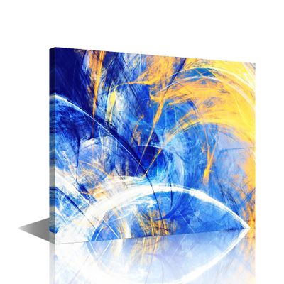 Living Room Decor Blue and Yellow Pattern Wall Painting Art Work for Home Walls Framed Art Vintage Wall Art Modern Wall Decorations for Living Room Posters and Prints Ready to Hang(36" Wx24 H)