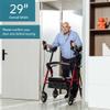 ELENKER Heavy Duty Upright Rollator Walker with Extra Wide Padded Seat and Backrest, Bariatric Stand Up Rolling Walker, Fully Adjustment Frame for Seniors, Red view 2