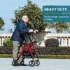 ELENKER Heavy Duty Upright Rollator Walker with Extra Wide Padded Seat and Backrest, Bariatric Stand Up Rolling Walker, Fully Adjustment Frame for Seniors, Red view 3