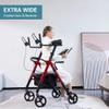 ELENKER Heavy Duty Upright Rollator Walker with Extra Wide Padded Seat and Backrest, Bariatric Stand Up Rolling Walker, Fully Adjustment Frame for Seniors, Red view 4
