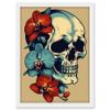 Artery8 Skull Orchid Flower Blooms Tattoo Ink Body Art Rockabilly Americana 50s Artwork Framed A3 Wall Art Print view 1
