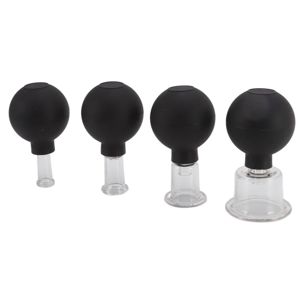 JEOZBM Glass Cupping Set, 4 Pieces Facial Cupping Therapy Set Glass, Silicone Cupping Cups, Massage Vacuum Suction Cupping Cups for Body Face Leg Arm Back Shoulder Muscle
