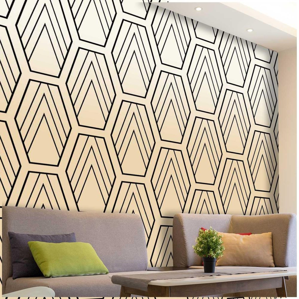 ZYMECH Cream Coloured Contact Paper Peel and Stick Abstract Geometric Lines Peel and Stick Contact Paper Laundry Room Easy to Remove (W) 118" X(H) 110"