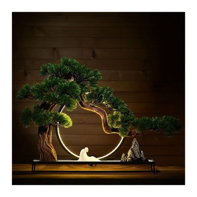 HASMI Fake Plants Simulation Welcome Pine Green Plant Bonsai Iron Art Japanese Living Room Entrance Fake Mountain Bonsai Home Decoration Indoor Ornaments Bonsai Tree (Color : B)