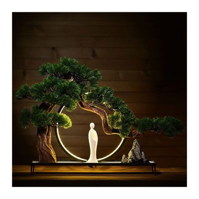 HASMI Fake Plants Simulation Welcome Pine Green Plant Bonsai Iron Art Japanese Living Room Entrance Fake Mountain Bonsai Home Decoration Indoor Ornaments Bonsai Tree (Color : 1)