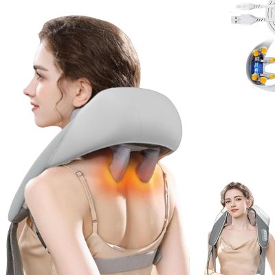 YKX Goletsure Neck Massager, Massagers for Neck and Shoulder with Heat, Shiatsu Neck and Back Massager with, Deep Tissue 5d Kneading Pillow, Simulated Manual Massage (Grey)