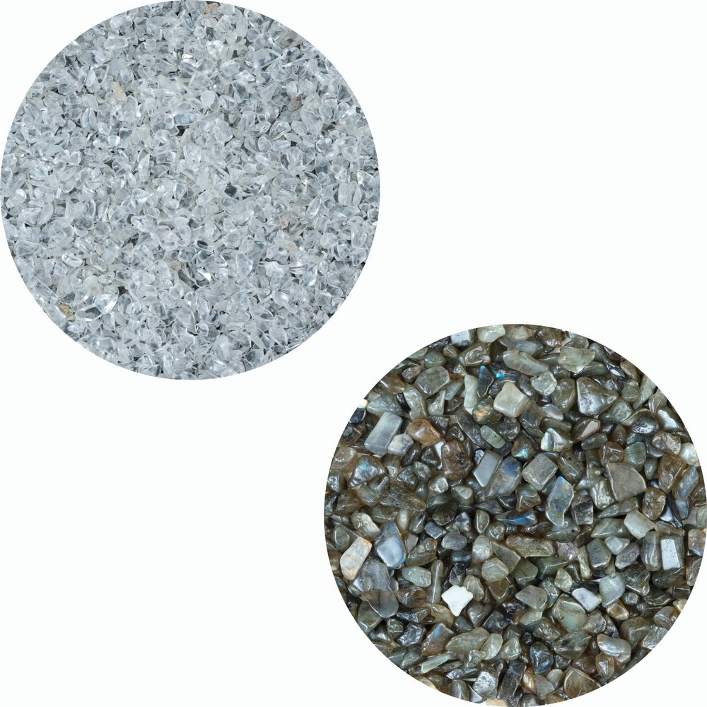 "1/2 LB Crushed Clear Quartz, Labradorite Chips Bulk Stone Quartz Pieces Irregular Shape Gemstone Tumbling Cabbing Gem Mining Chakra Balancing Reiki and Crystal Healing Home Office Dcor"