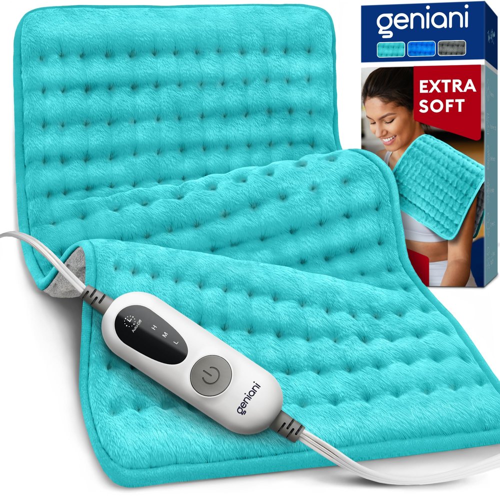 GENIANI Electric Heating Pad for Back Pain & Cramps Relief, Electric Throw, Auto Shut Off, Machine Washable, Moist Heat Pad for Neck & Shoulder - Valentines Day Gifts for Her, 12x24 Viridian Green