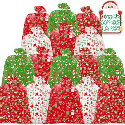 16 Pcs Extra Large Christmas Gift Bag, 44"x36" Heavy-Duty Waterproof Reusable Oversized Gift Sack with Rope & Gift Tag, Opaque Jumbo Wrapping Bag for Xmas, Birthdays, Parties, Class, Office, Home