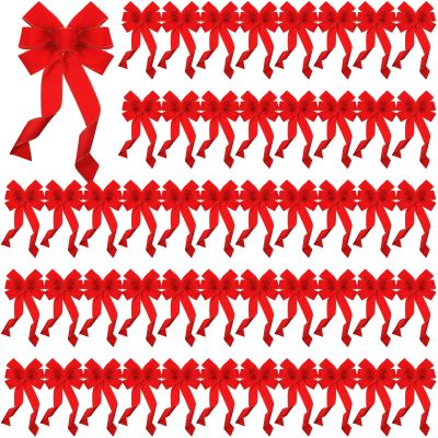 Riceshoot Valentines Day Decoration Red Bows Large Velvet Bows Garland Looped Wreath Waterproof Outdoor for Gift Wrapping Home Wall Decor(50 Pcs,12 x 18 Inch)