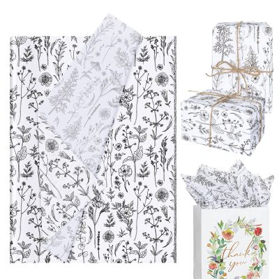 AnyDesign 100 Sheet Vintage Wildflower Tissue Paper Black and White Floral Gift Wrapping Paper Botanical Decorative Tissue Paper for Gift Wrapping Birthday Baby Shower Wedding Favor, 13.8 x 19.7 Inch