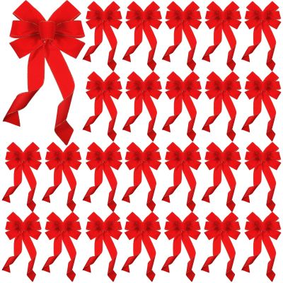 Riceshoot Valentines Day Decoration Red Bows Large Velvet Bows Garland Looped Wreath Waterproof Outdoor for Gift Wrapping Home Wall Decor(24 Pcs,12 x 18 Inch)