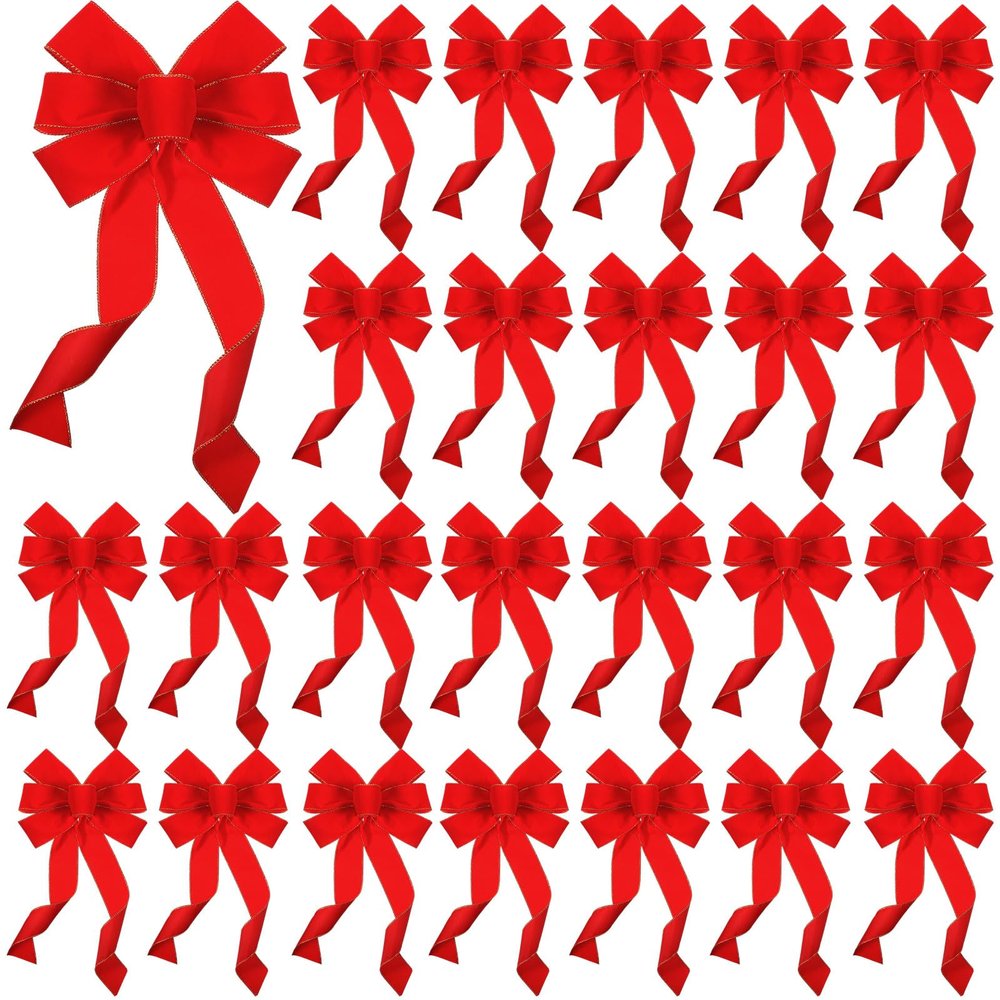 Riceshoot Valentines Day Decoration Red Bows Large Velvet Bows Garland Looped Wreath Waterproof Outdoor for Gift Wrapping Home Wall Decor(24 Pcs,12 x 18 Inch)