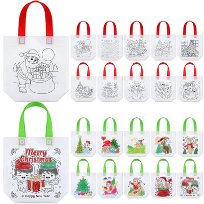 Abbylike 100 Pcs Christmas Color Your Own Bag Reusable Party Favor Bags Christmas Party Goodie Bags Xmas Coloring Goodie Return Gift for Men Women DIY Painting, 10 Styles