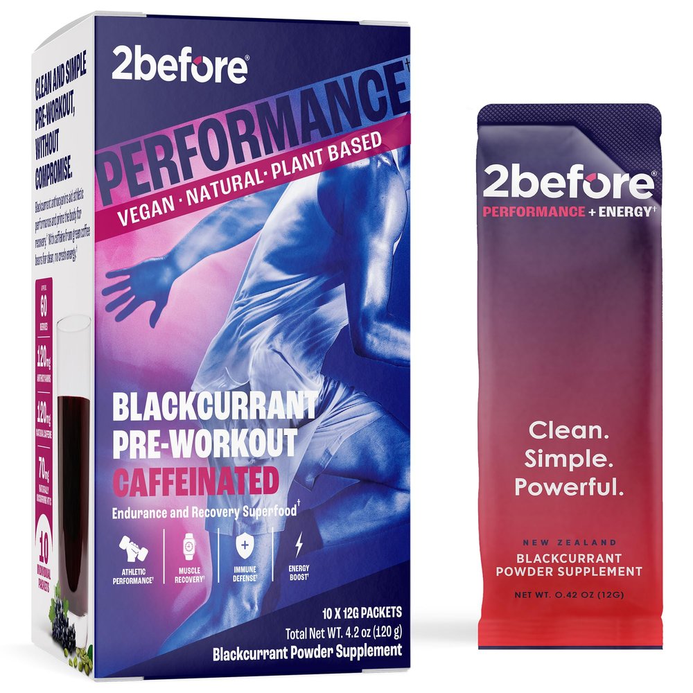 2before Blackcurrant I All Natural Vegan Pre Workout, with 120mg Caffeine I Clean Energy, Endurance, Recovery I Pre Workout Women and Men I 10 x Individual Packets I Informed Sports Certified