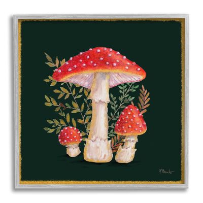 Stupell Industries Red Mushrooms & Ferns Gray Framed Giclee Art Design by Paul Brent