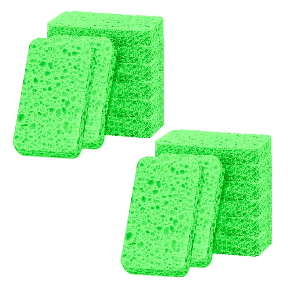 12 - Pack Non-Scratch Scrub Sponges - Sponges for Dishes and Washing Dishes, Cleaning Sponges for Kitchen Home Bathroom Cars, Funny Cut-Outs DIY for Kids (Green)
