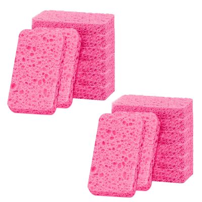 12 - Pack Non-Scratch Scrub Sponges - Sponges for Dishes and Washing Dishes, Cleaning Sponges for Kitchen Home Bathroom Cars, Funny Cut-Outs DIY for Kids (Pink)