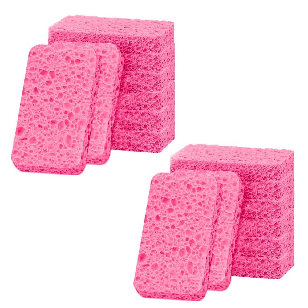 12 - Pack Non-Scratch Scrub Sponges - Sponges for Dishes and Washing Dishes, Cleaning Sponges for Kitchen Home Bathroom Cars, Funny Cut-Outs DIY for Kids (Pink)