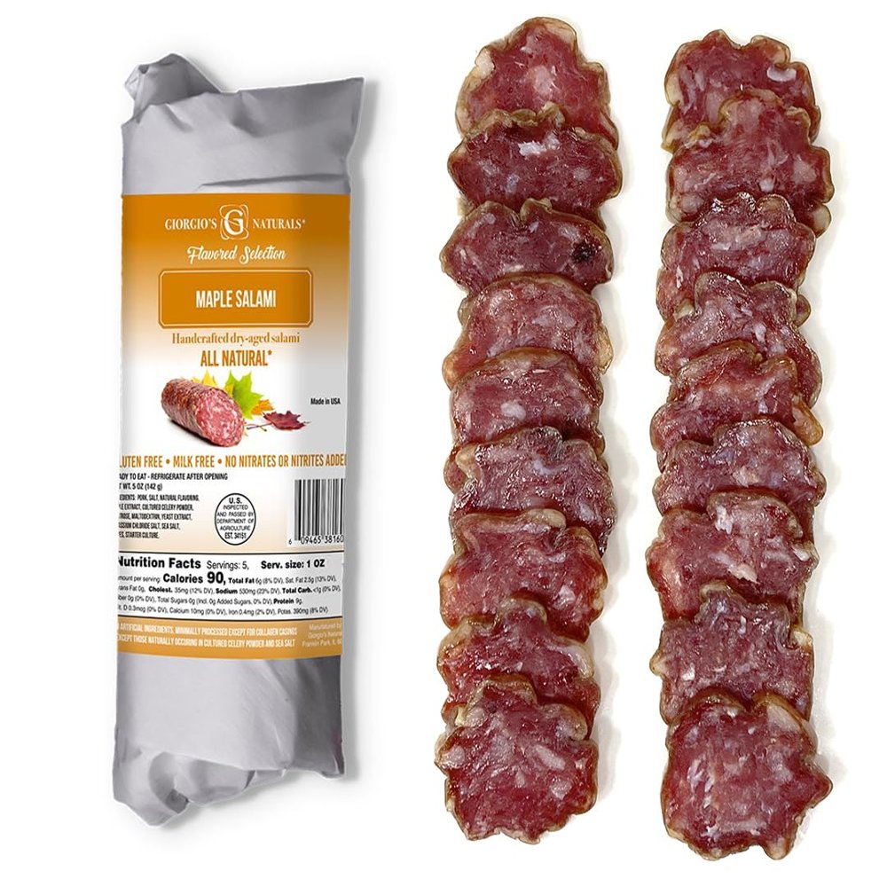 Giorgios Naturals Handcrafted Dry-Aged Salami  Maple Salami 5 Ounce, Italian Salami, Cured Meats, Charcuterie Board