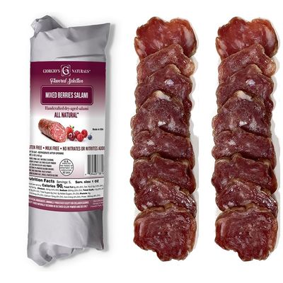Giorgios Naturals Handcrafted Dry-Aged Salami Mixed Berries Salami 5 Ounce, Italian Salami, Cured Meats, Charcuterie Board