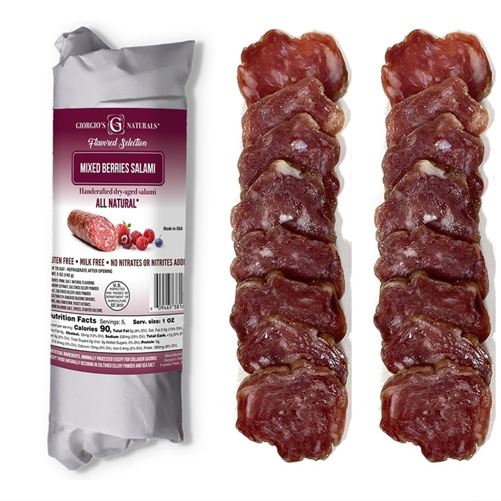 Giorgios Naturals Handcrafted Dry-Aged Salami  Mixed Berries Salami 5 Ounce, Italian Salami, Cured Meats, Charcuterie Board