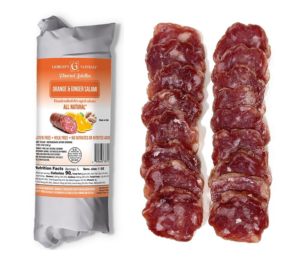 Giorgios Naturals Handcrafted Dry-Aged Salami Orange & Ginger Salami 5 Ounce, Italian Salami, Cured Meats, Charcuterie Board
