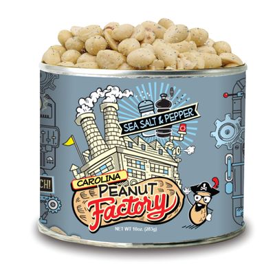 Carolina Peanut Factory | Flavorful Gourmet Peanuts Hand-Roasted in Small Batches | Irresistibly Real Crunch Flavored Nuts Packed into Every Can | Sea Salt and Pepper Peanuts (10 oz)