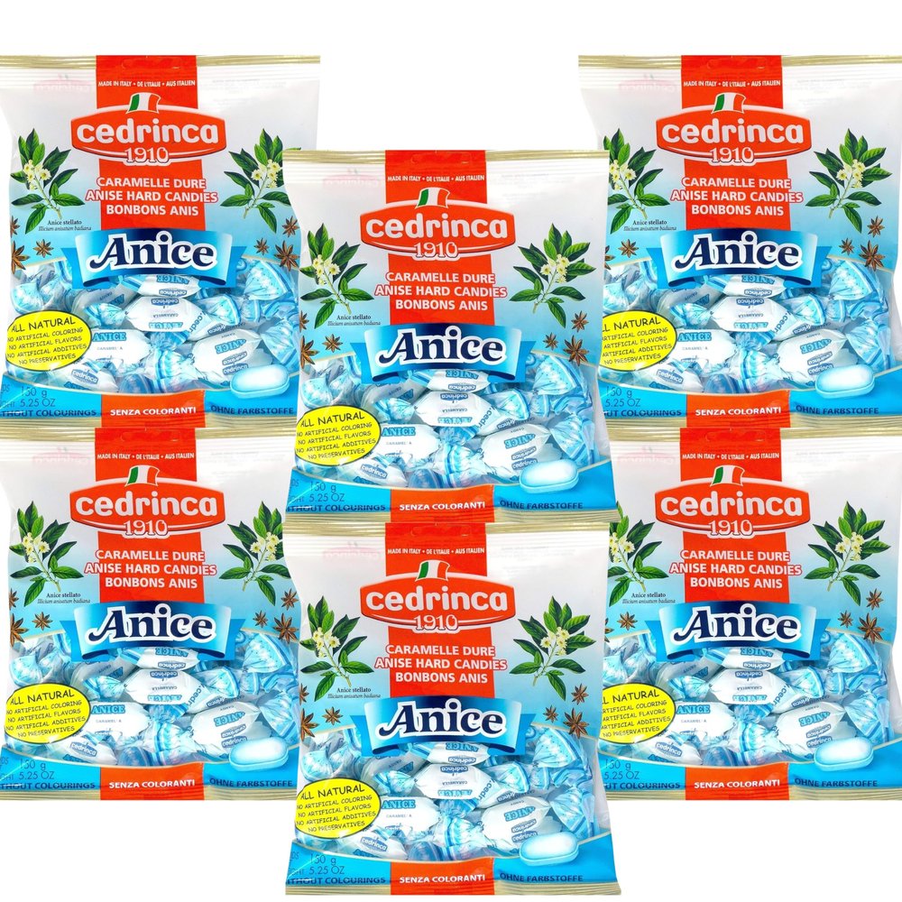 Cedrinca 1910 Anise Italian Candy from Anice 5.25 oz. (150g)(Pack of 6) Hard Candy Individually Wrapped - Anise Flavored Hard Candy Drops