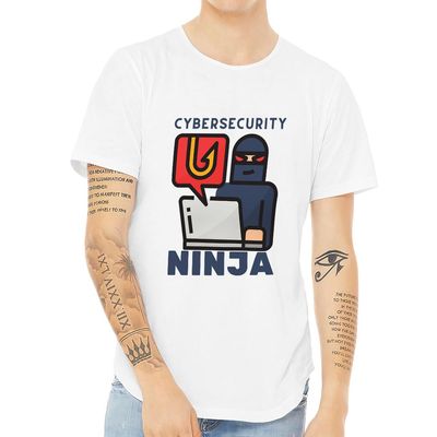 Cybersecurity Ninja Curved Hem T-Shirt - Great Presents - Cybersecurity Analyst Clothing - White, L