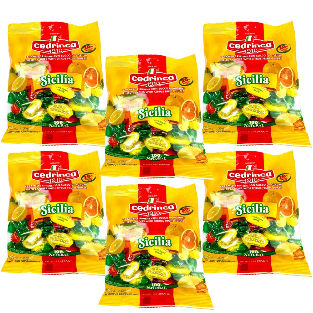 Cedrinca 1910 Sicilia Citrus Candy 5.25 oz. (150g)(Pack of 6) Hard Candy Individually Wrapped - Lemon Candy from Italy