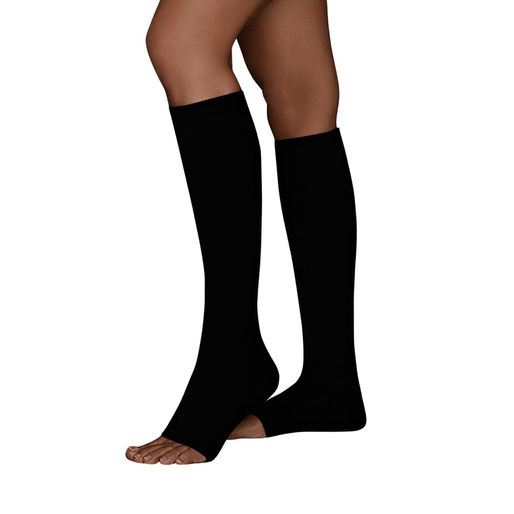 Juzo Move 30-40 mmHg Compression Stockings, Knee High, Open Toe | Compression Socks for Women/ Men for Severe Varicosities & Edema, Chronic Venous Insufficiency & Post-Op Care | Black, Large (IV)