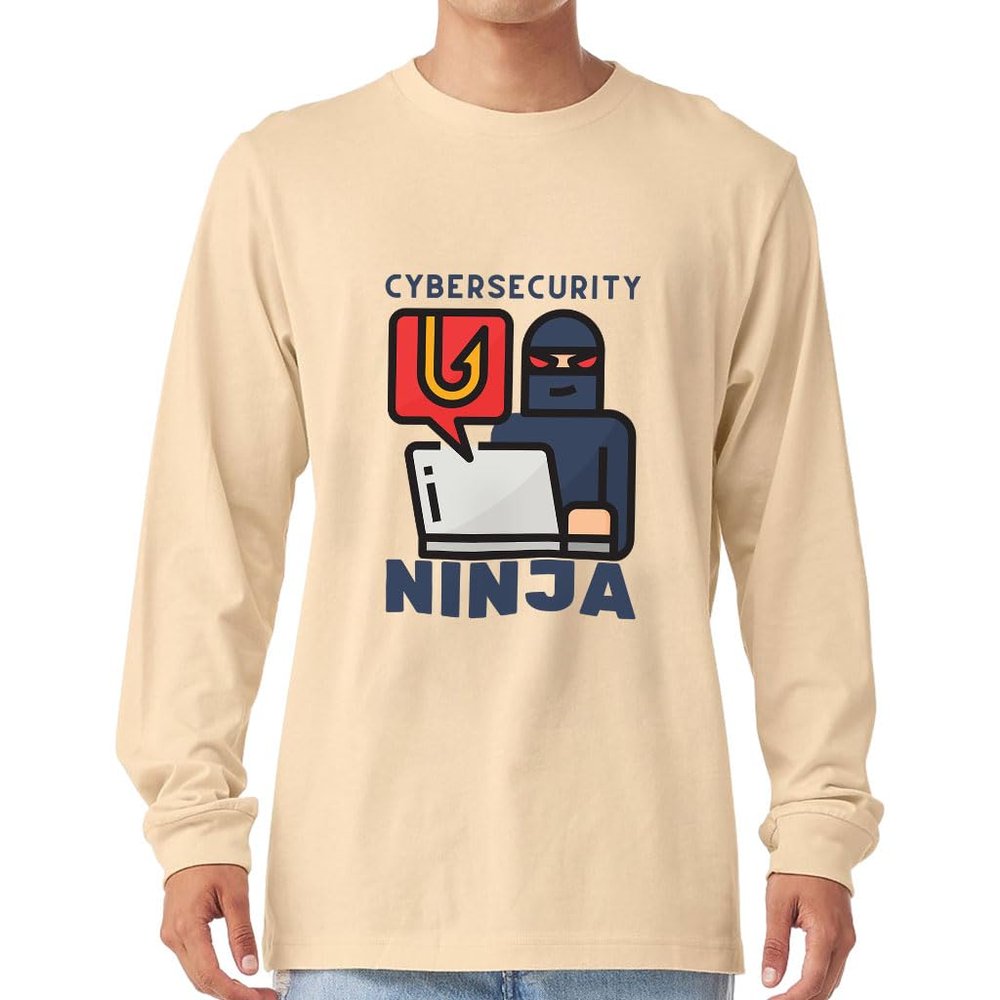Cybersecurity Ninja Long Sleeve T-Shirt - Cybersecurity Analyst Presents - Men Clothing - Soft Cream, XL