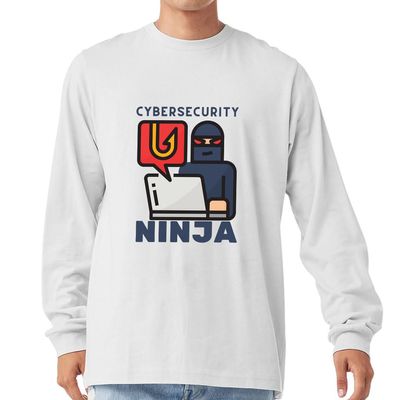 Cybersecurity Ninja Long Sleeve T-Shirt - Cybersecurity Analyst Presents - Men Clothing - White, S